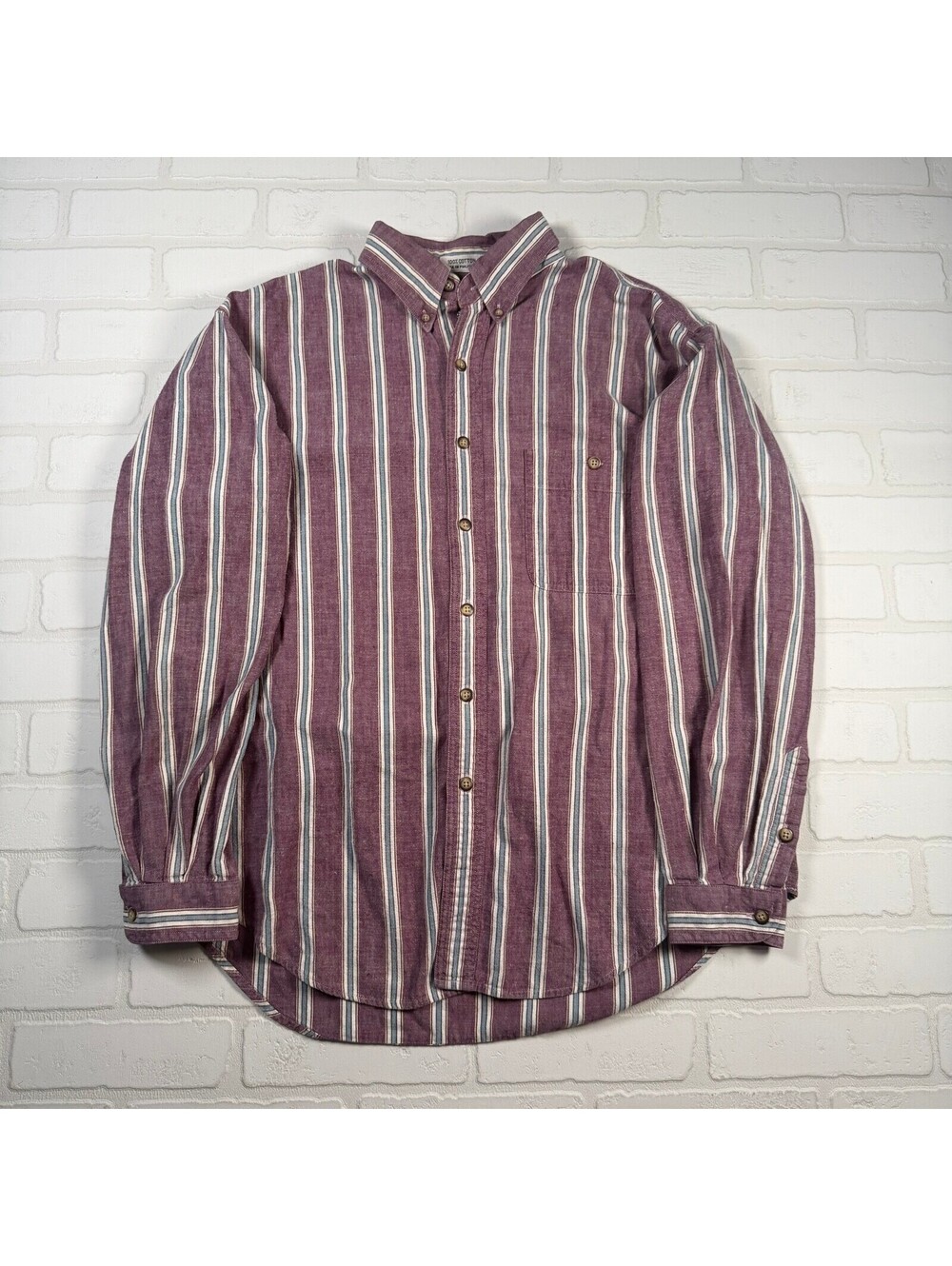Vintage 90s World Island Striped Button Down Pocket Shirt Size Large